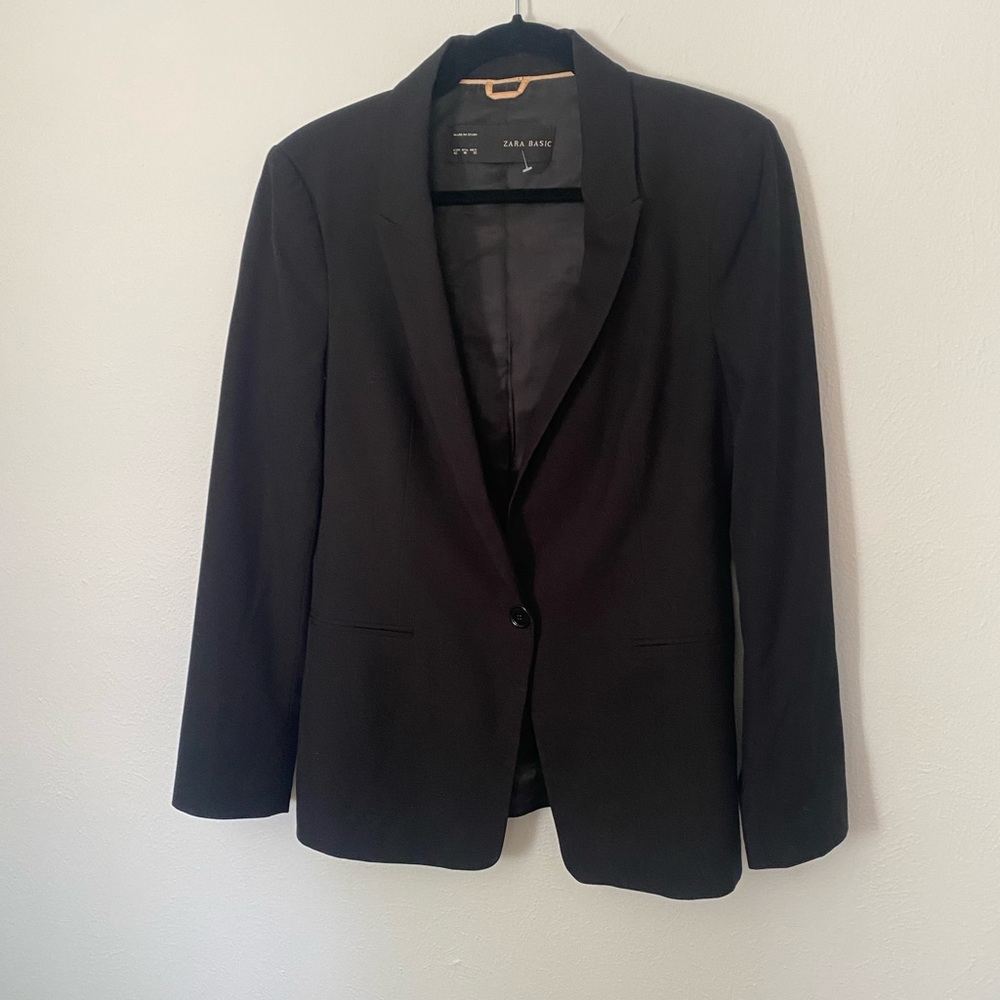 Zara Basic Black Long Blazer Size 10